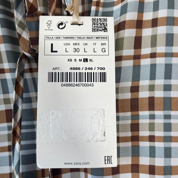 Zara Woman The Long Check Brown Plaid Flutter Sleeve Dress Sz L - Picture 7 of 11